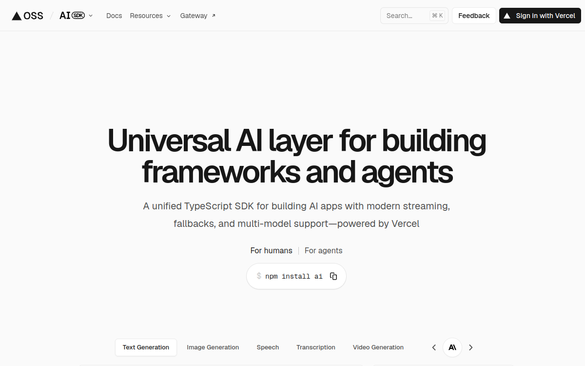 Vercel AI SDK website preview
