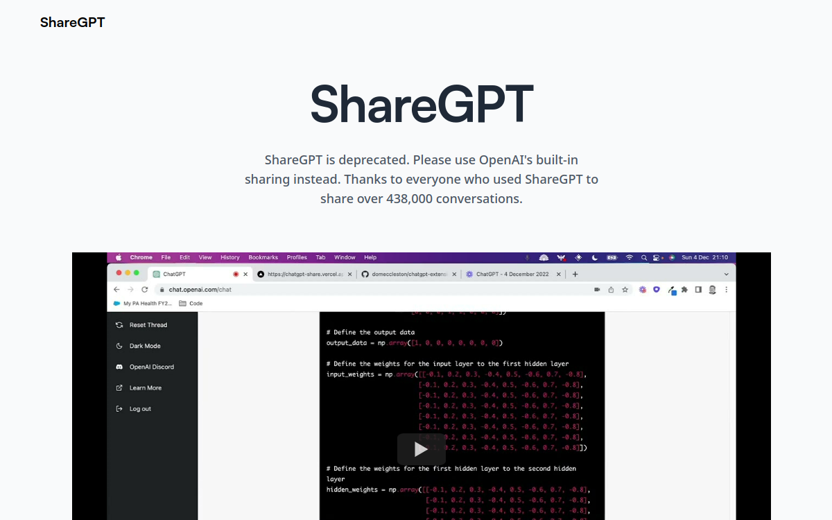 ShareGPT website preview