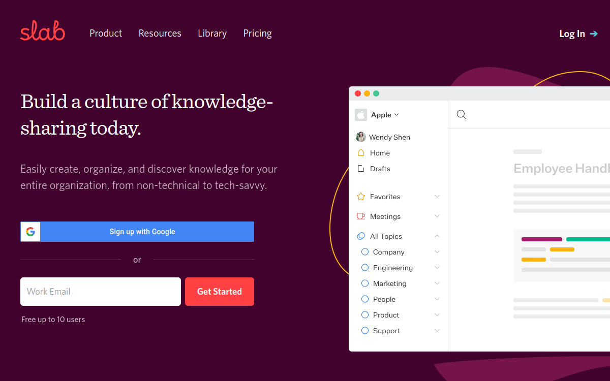 Slab interface screenshot