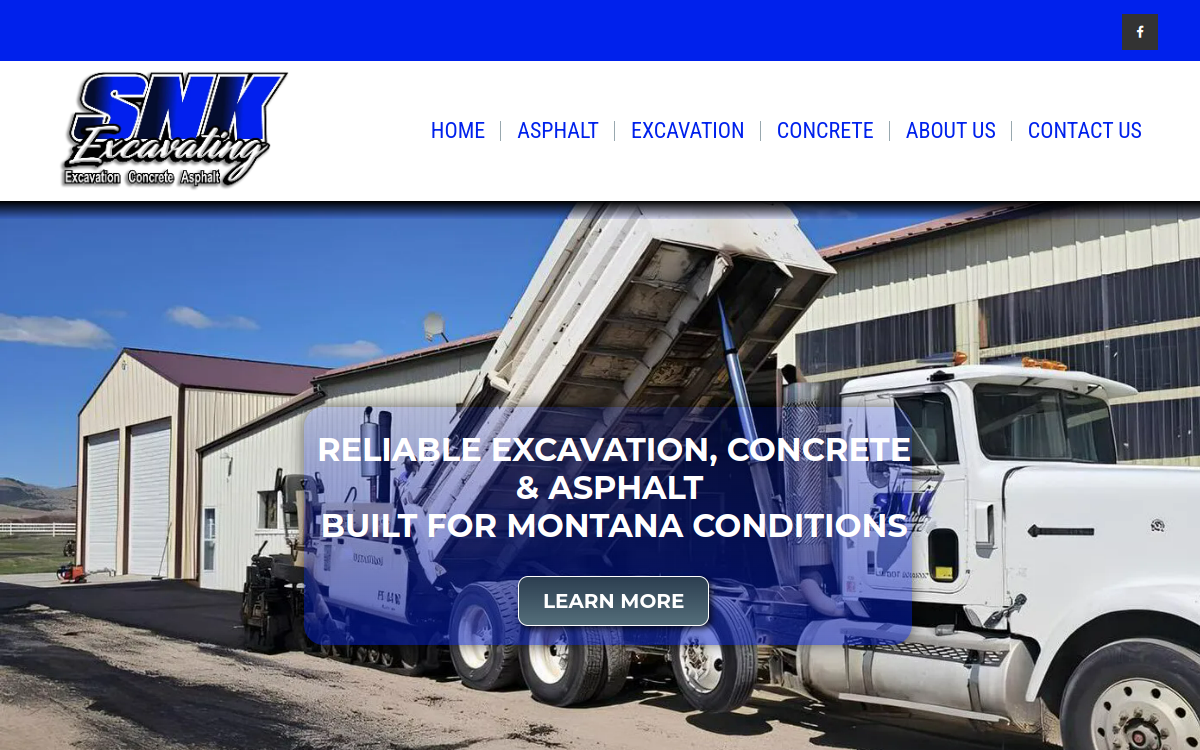 SNK Excavating, Concrete & Asphalt website screenshot