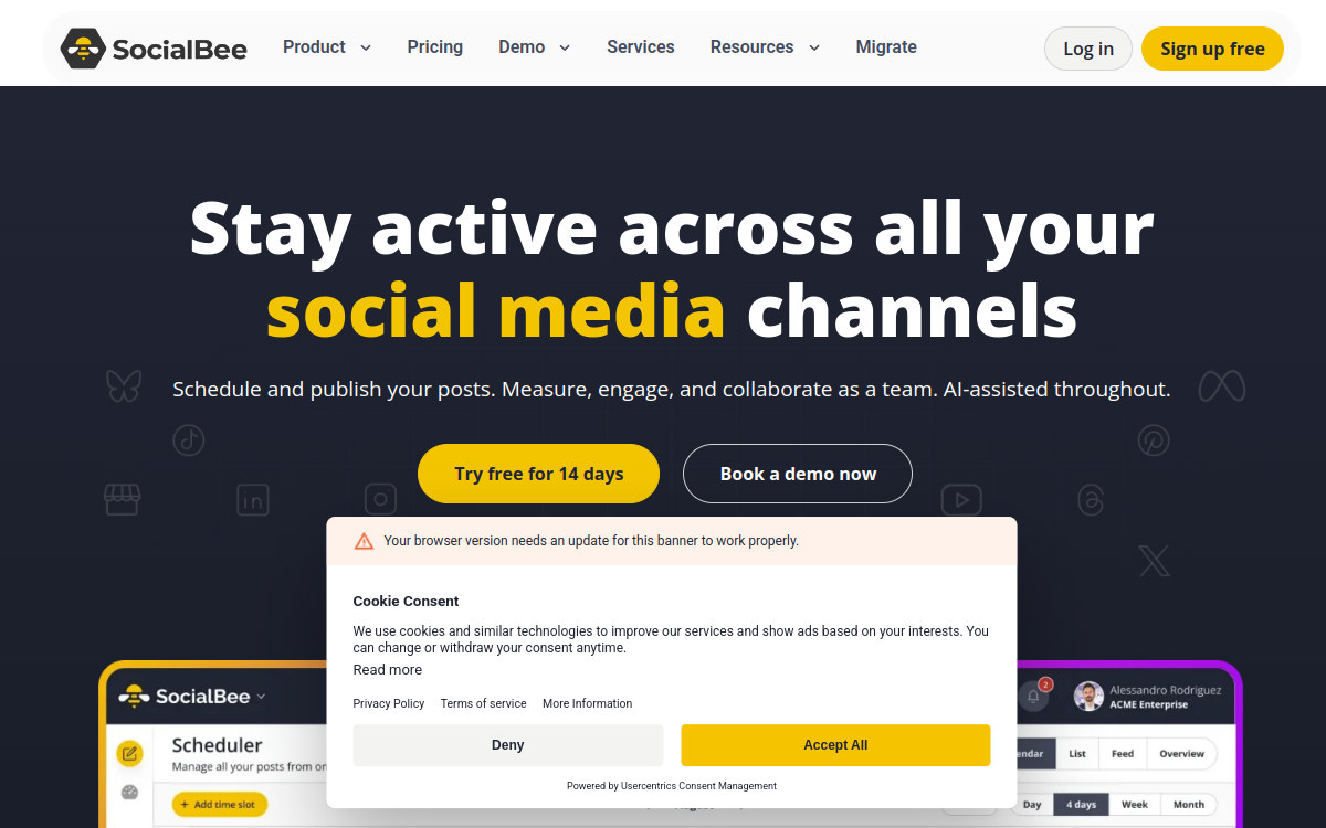 SocialBee website preview