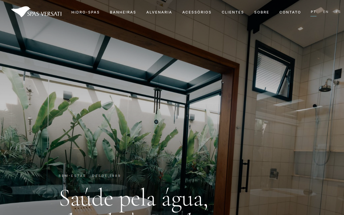 Página inicial do site Spas Versati