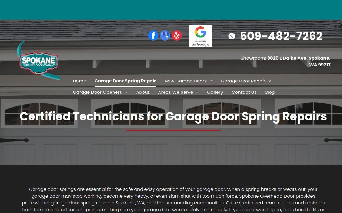 Spokane Overhead Door Co website screenshot