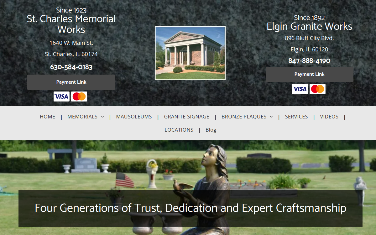 St. Charles Memorial Works website screenshot