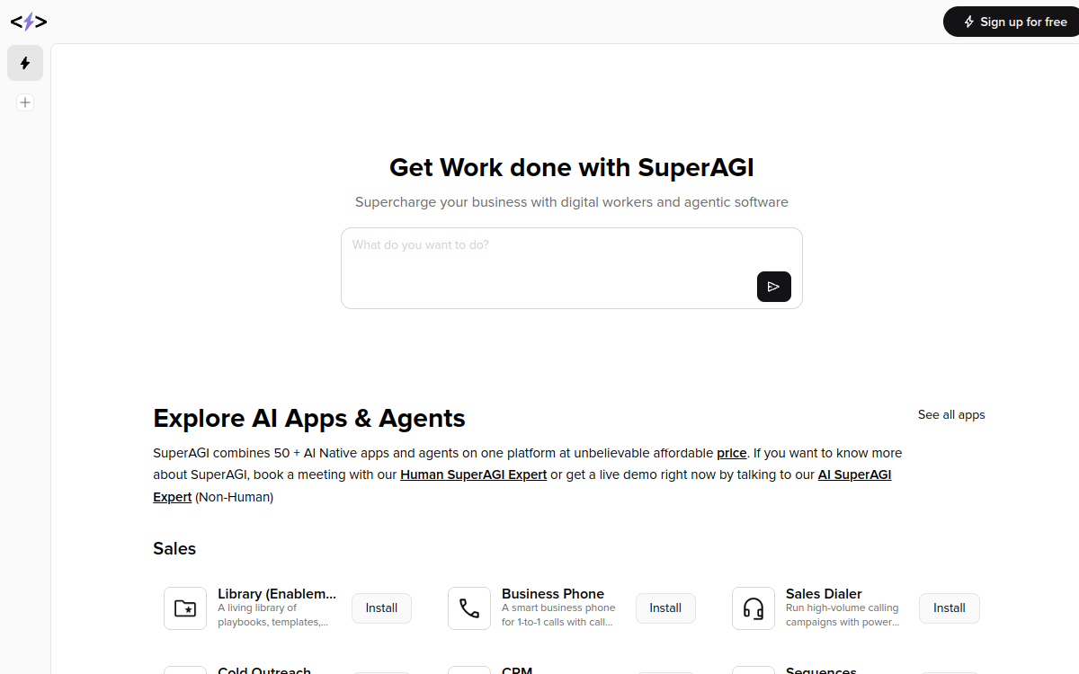 SuperAGI website preview
