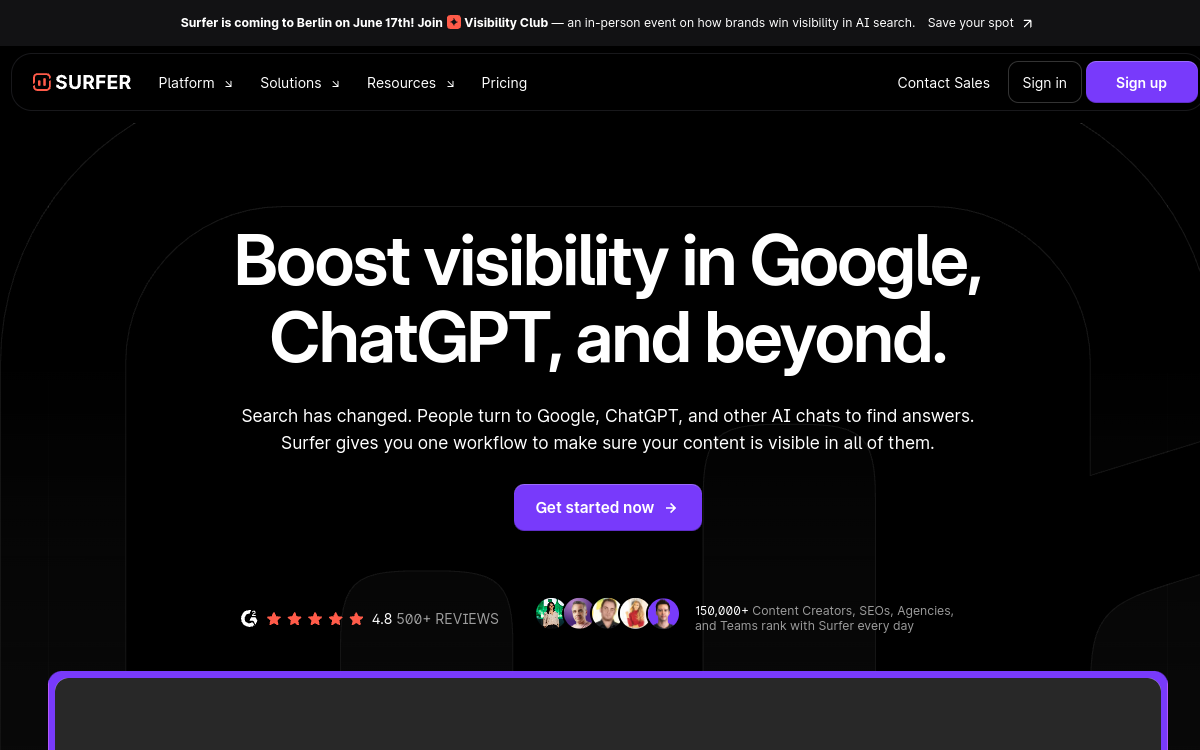 Surfer SEO website preview