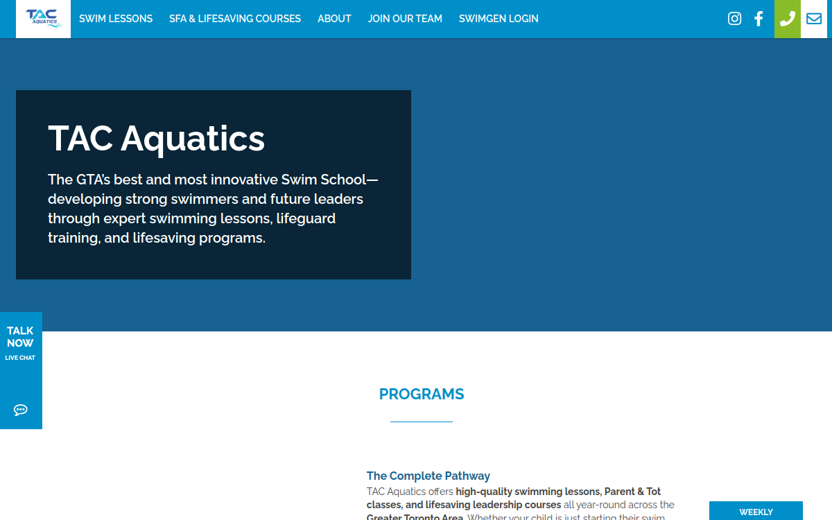 TAC Aquatics – Swim Lesson Programs In Toronto website screenshot