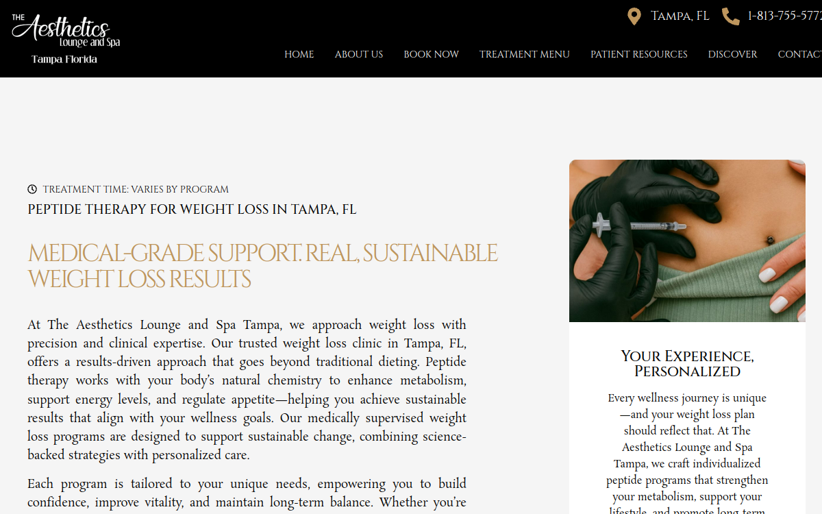 The Aesthetics Lounge and Spa Tampa website screenshot