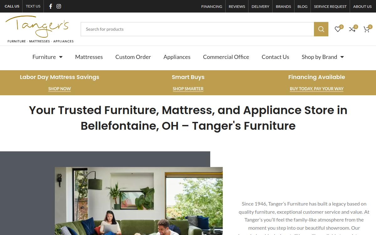 Tanger's Furniture website screenshot