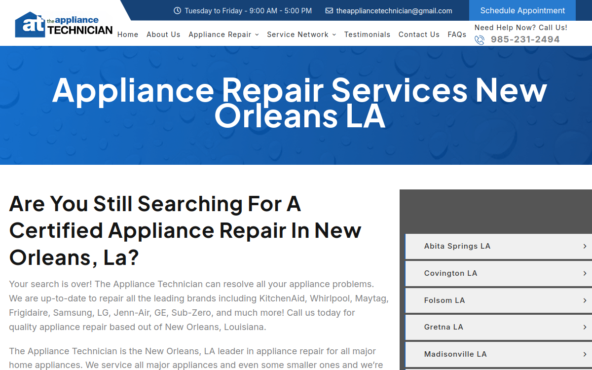 The Appliance Technician website screenshot