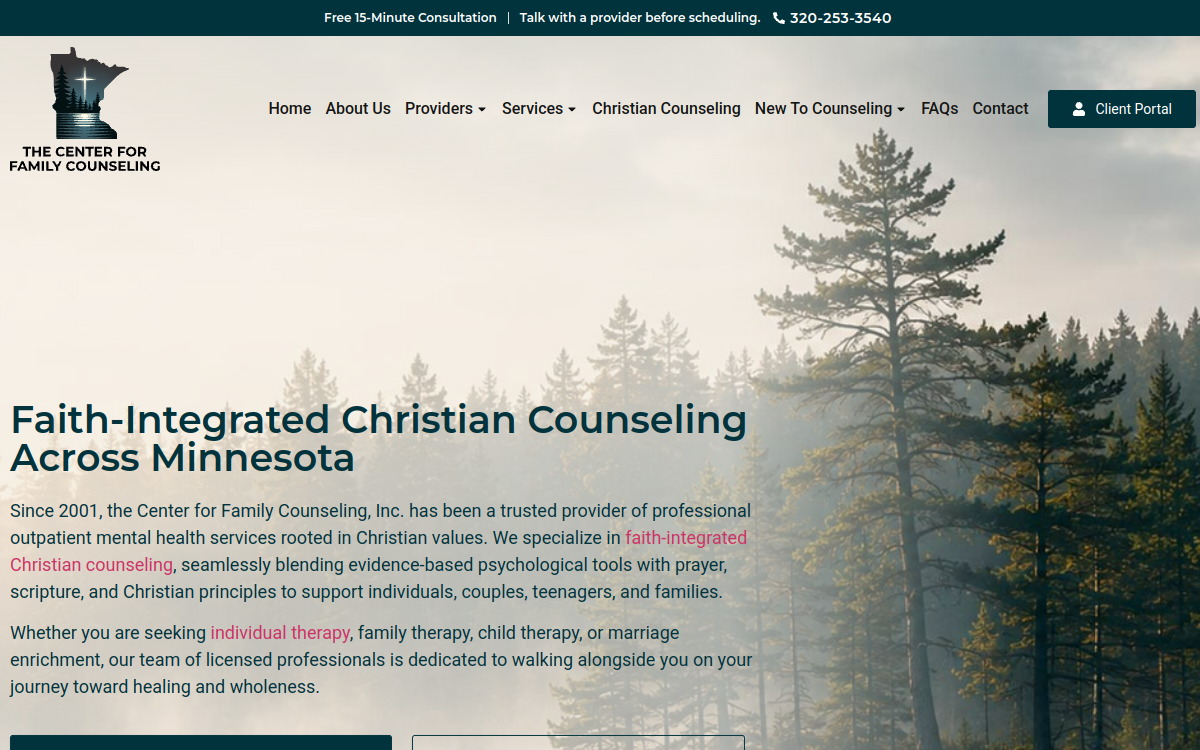The Center for Family Counseling, Inc. website screenshot