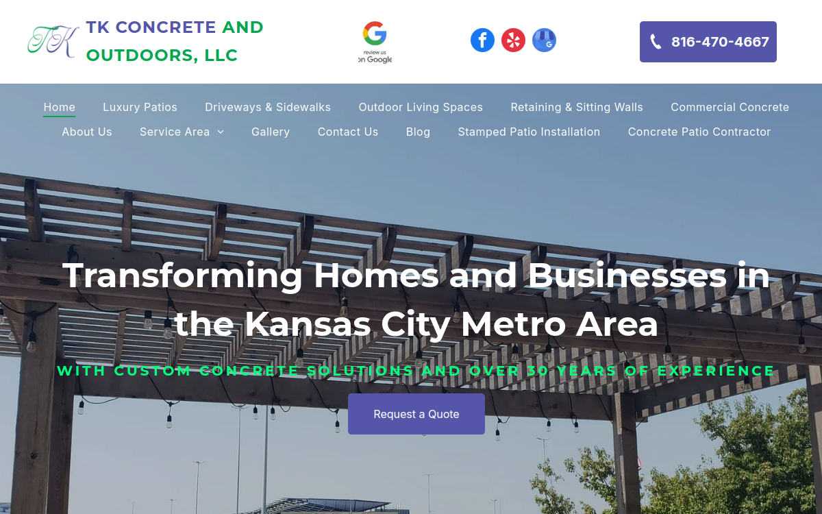 TK Concrete and Outdoors LLC website screenshot