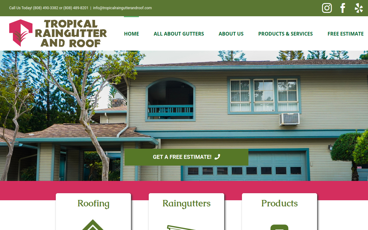 Tropical Raingutter and Roof of Hawaii, Inc. website screenshot