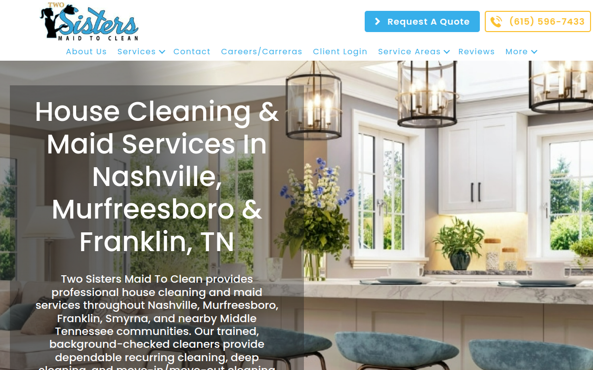 Two Sisters Maid to Clean website screenshot