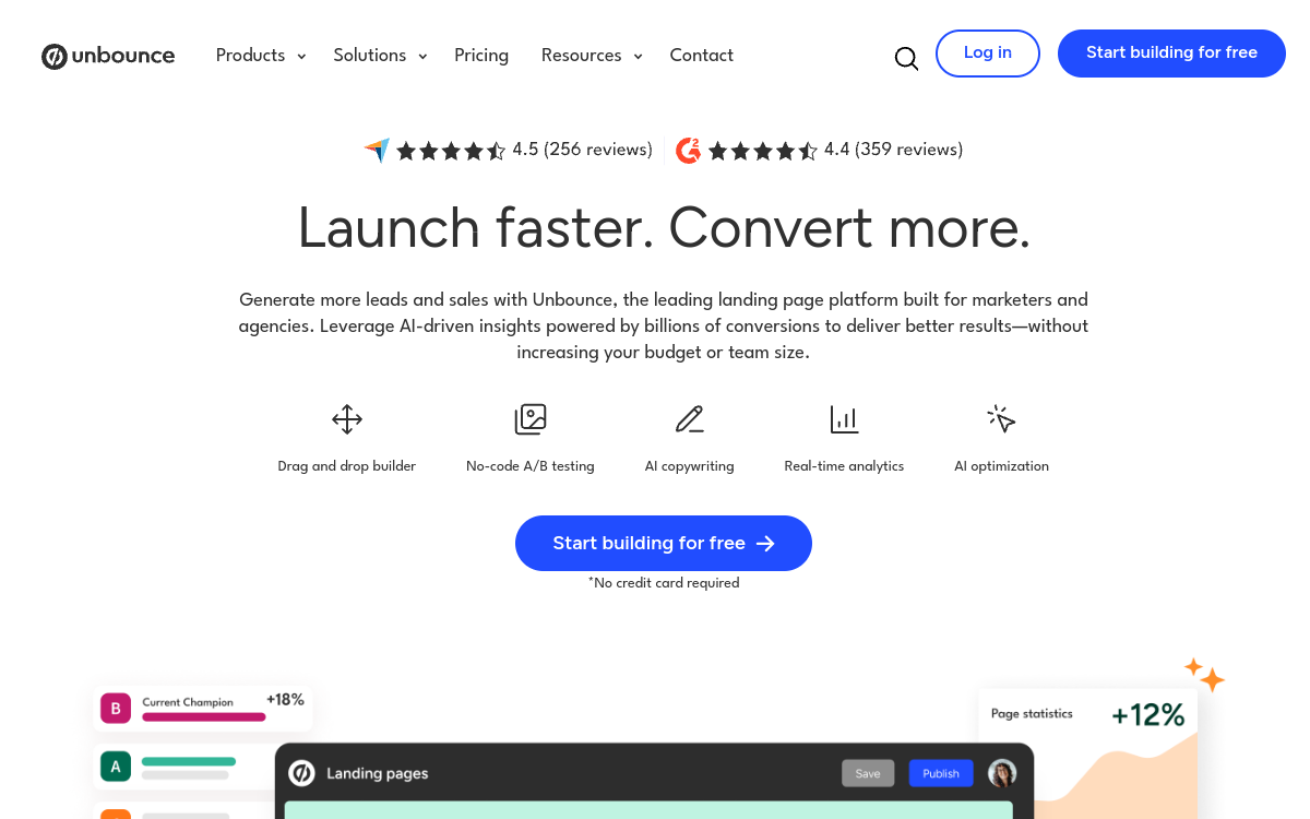 Captura de pantalla de Unbounce