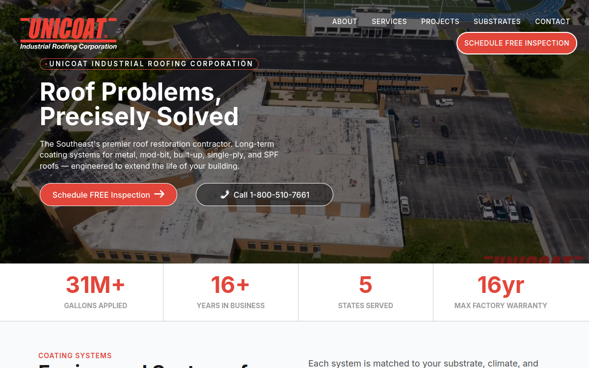 Unicoat Industrial Roofing website screenshot