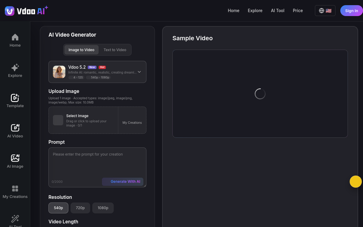 Screenshot von Vdoo AI Image-to-Video