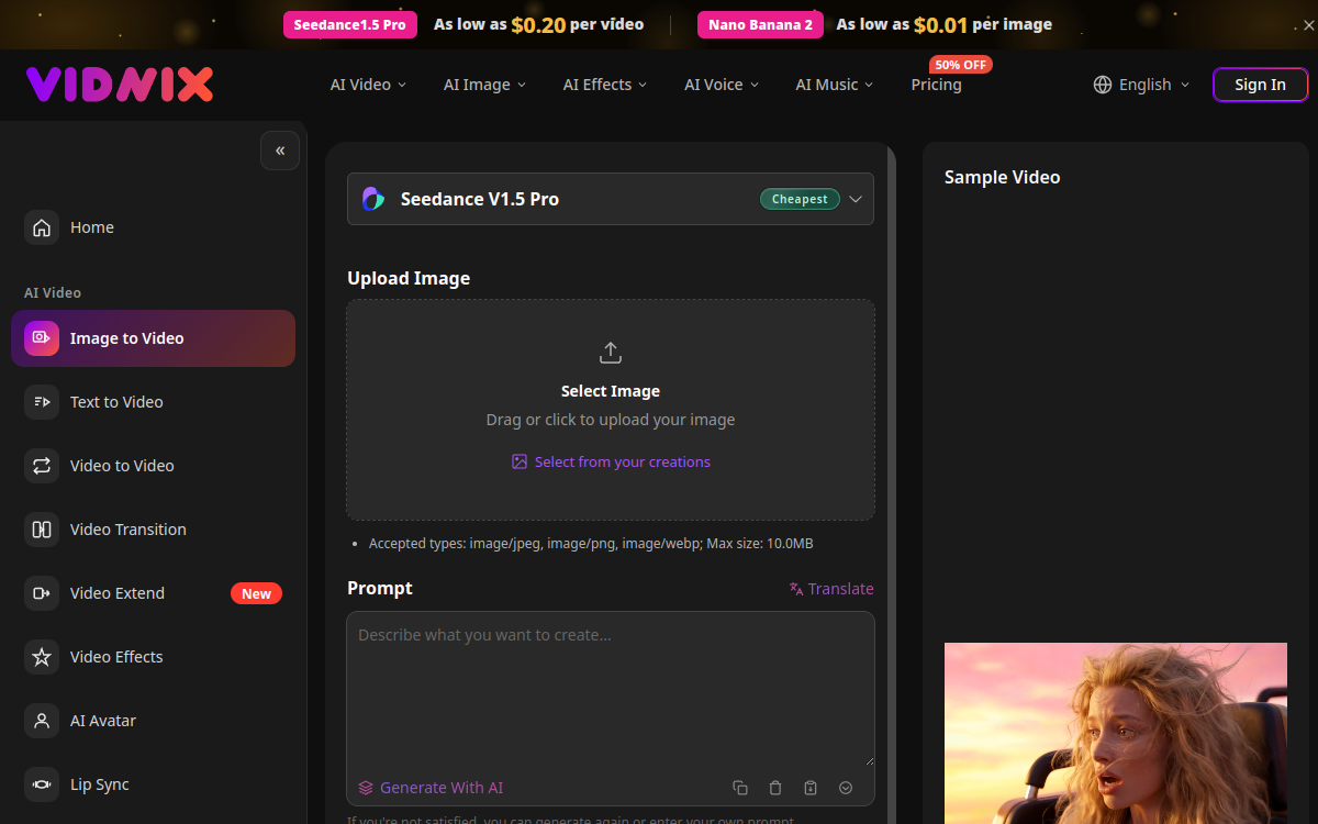 Screenshot of Vidnix AI