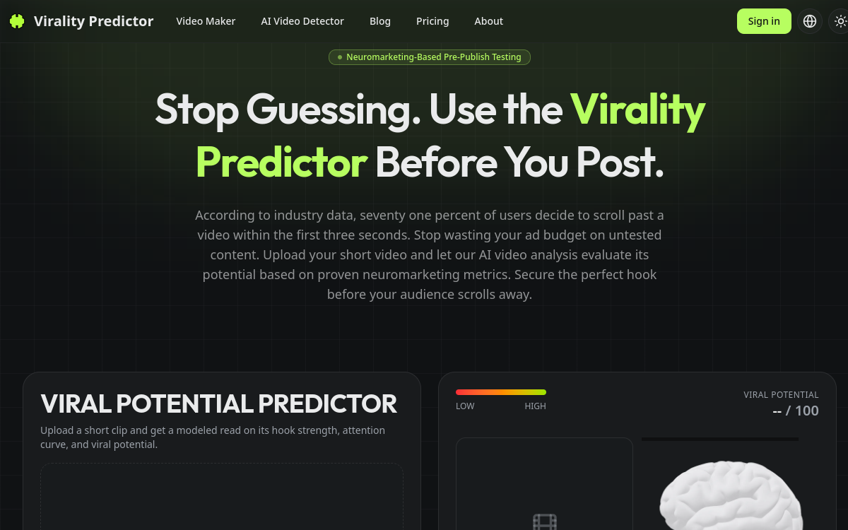 Screenshot of Virality Predictor