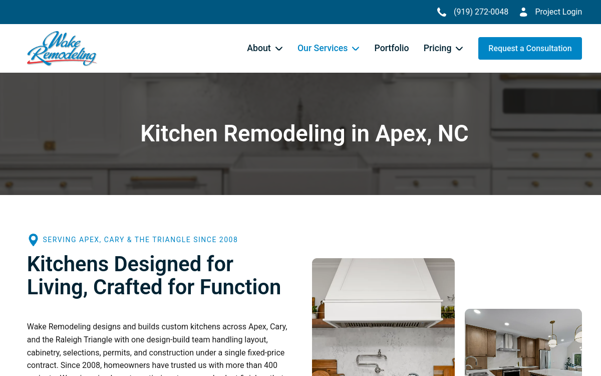 Wake Remodeling website screenshot