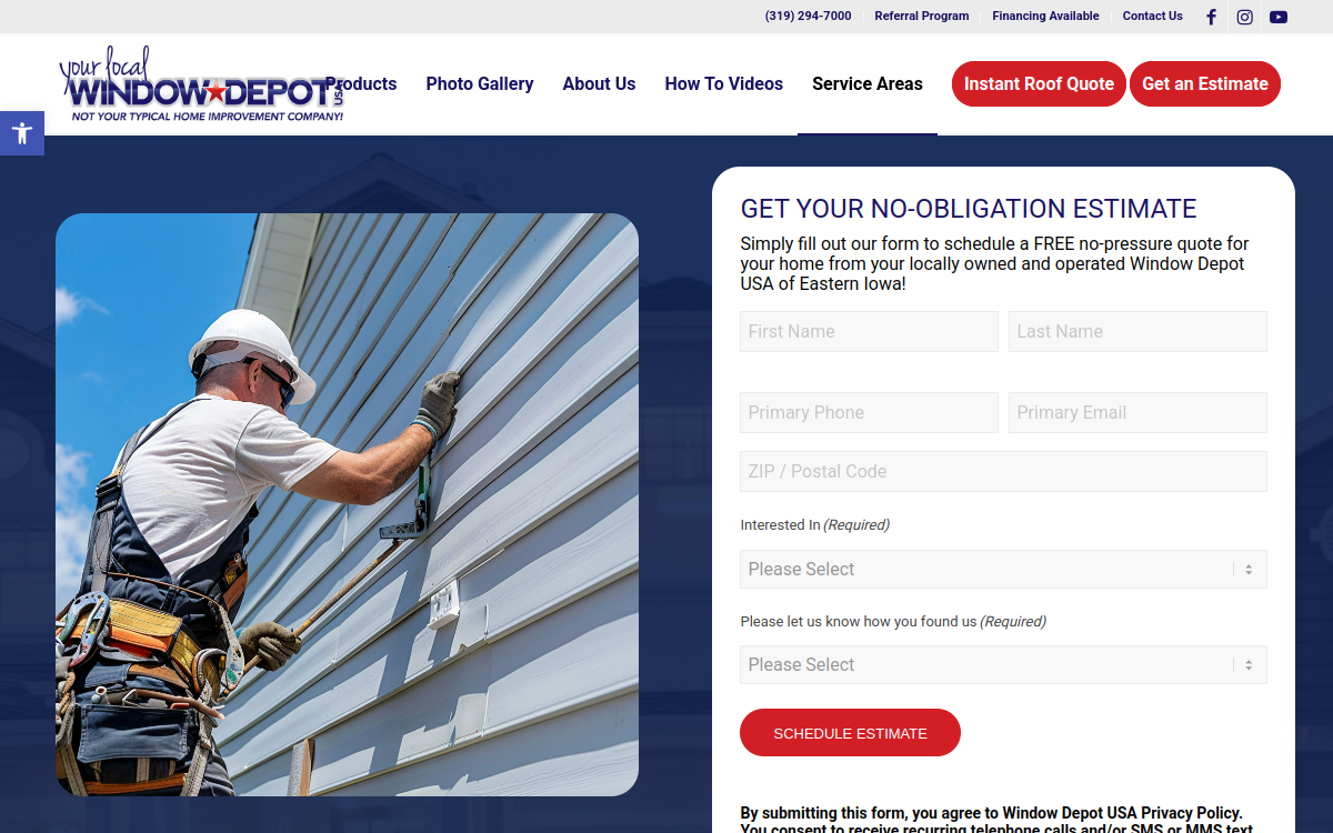 Window Depot USA of Eastern Iowa website screenshot