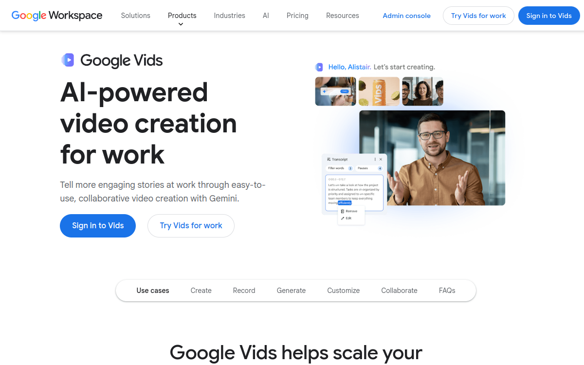 Screenshot of Google Vids