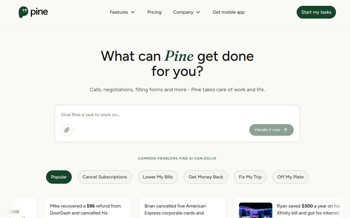 Screenshot di Pine AI