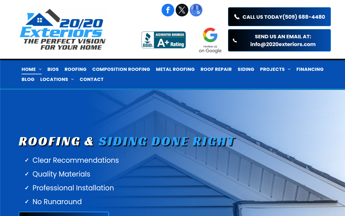 20/20 Exteriors website screenshot