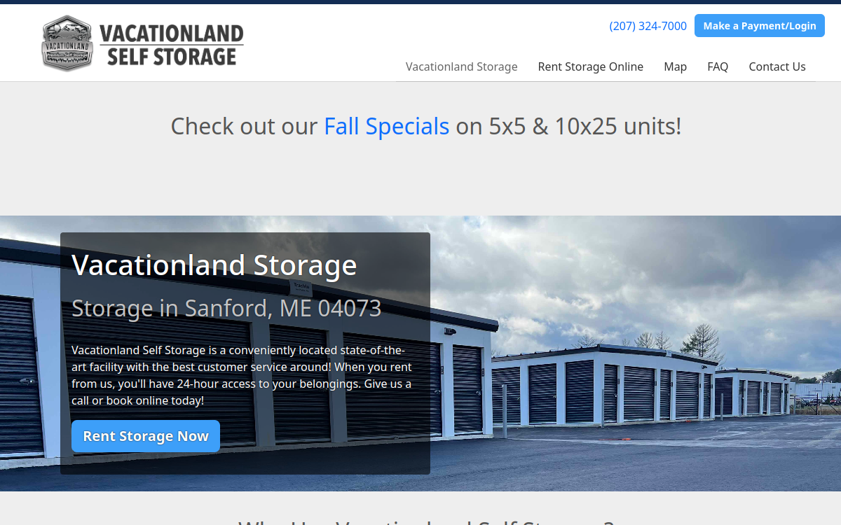 Vacationland Self Storage website screenshot