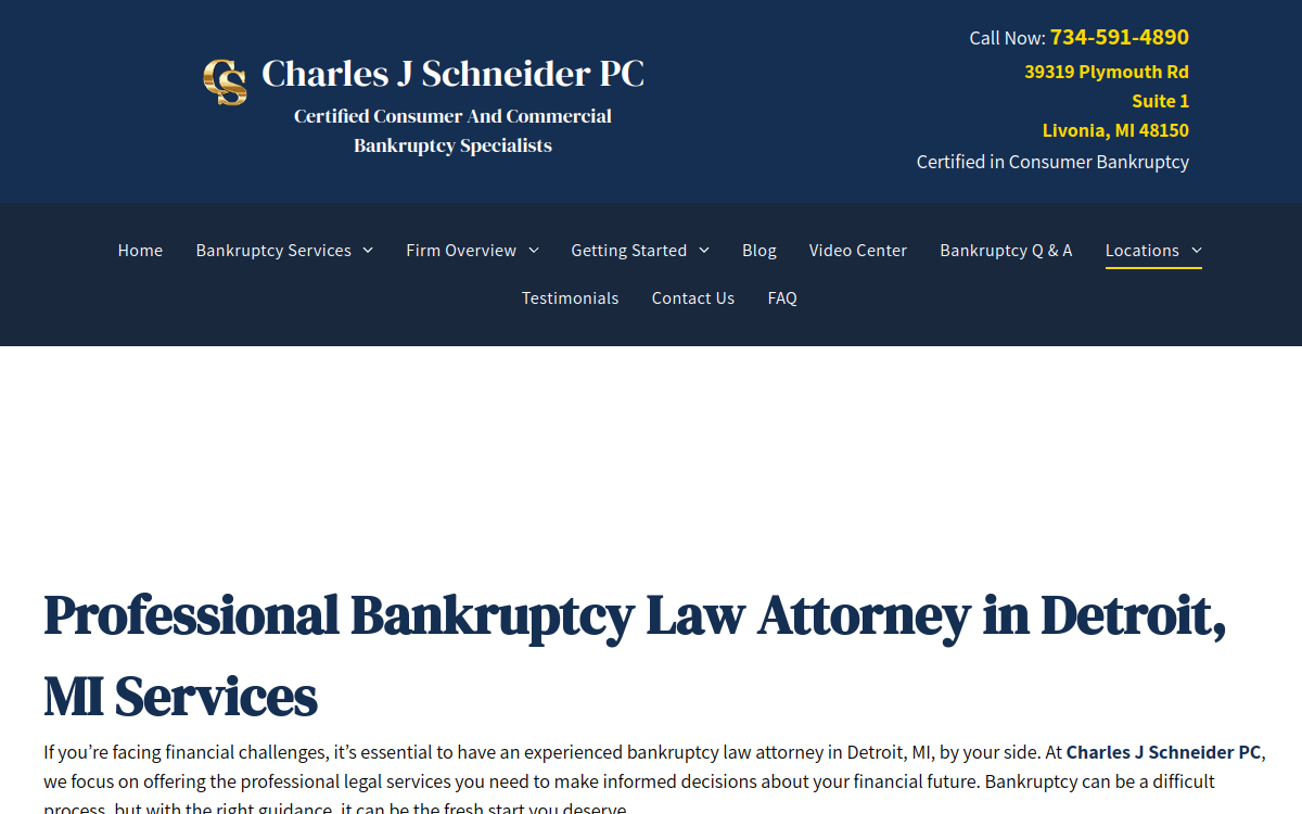 Charles J Schneider PC website screenshot