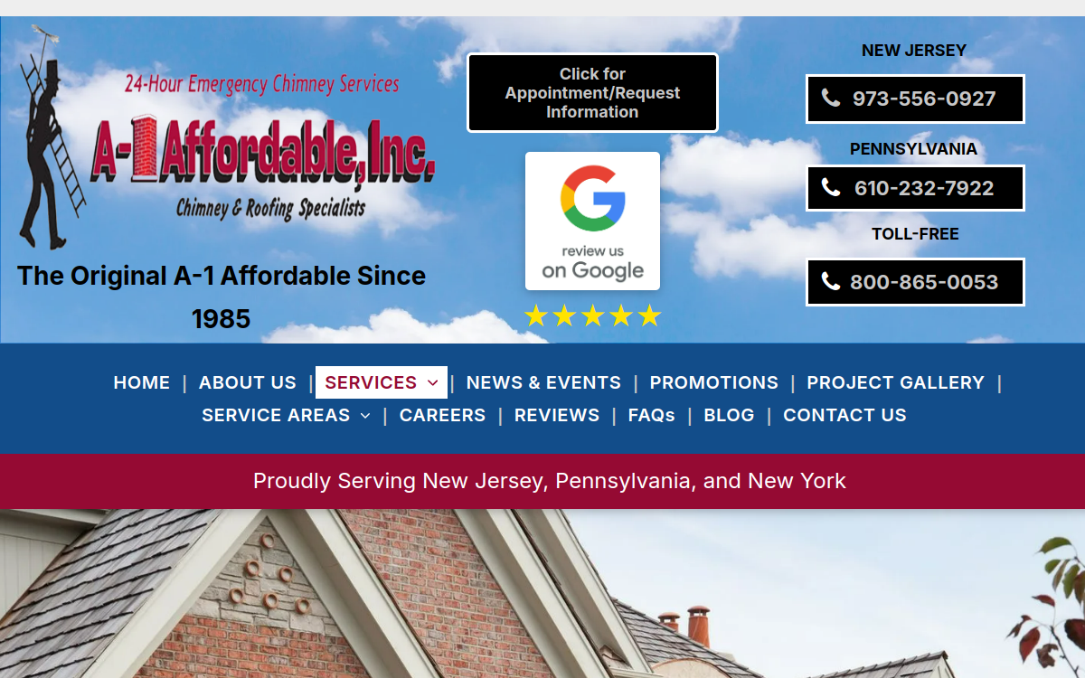 A-1 Affordable Construction Inc. website screenshot
