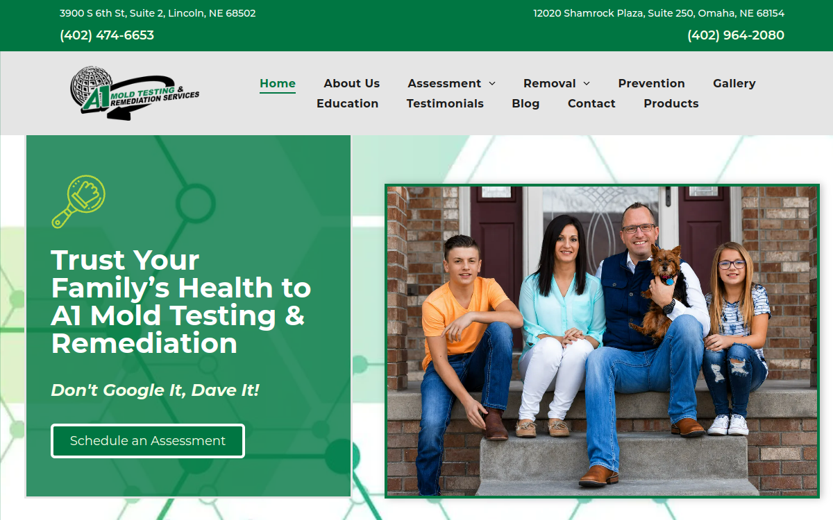 A-1 Mold Testing & Remediation Services website screenshot