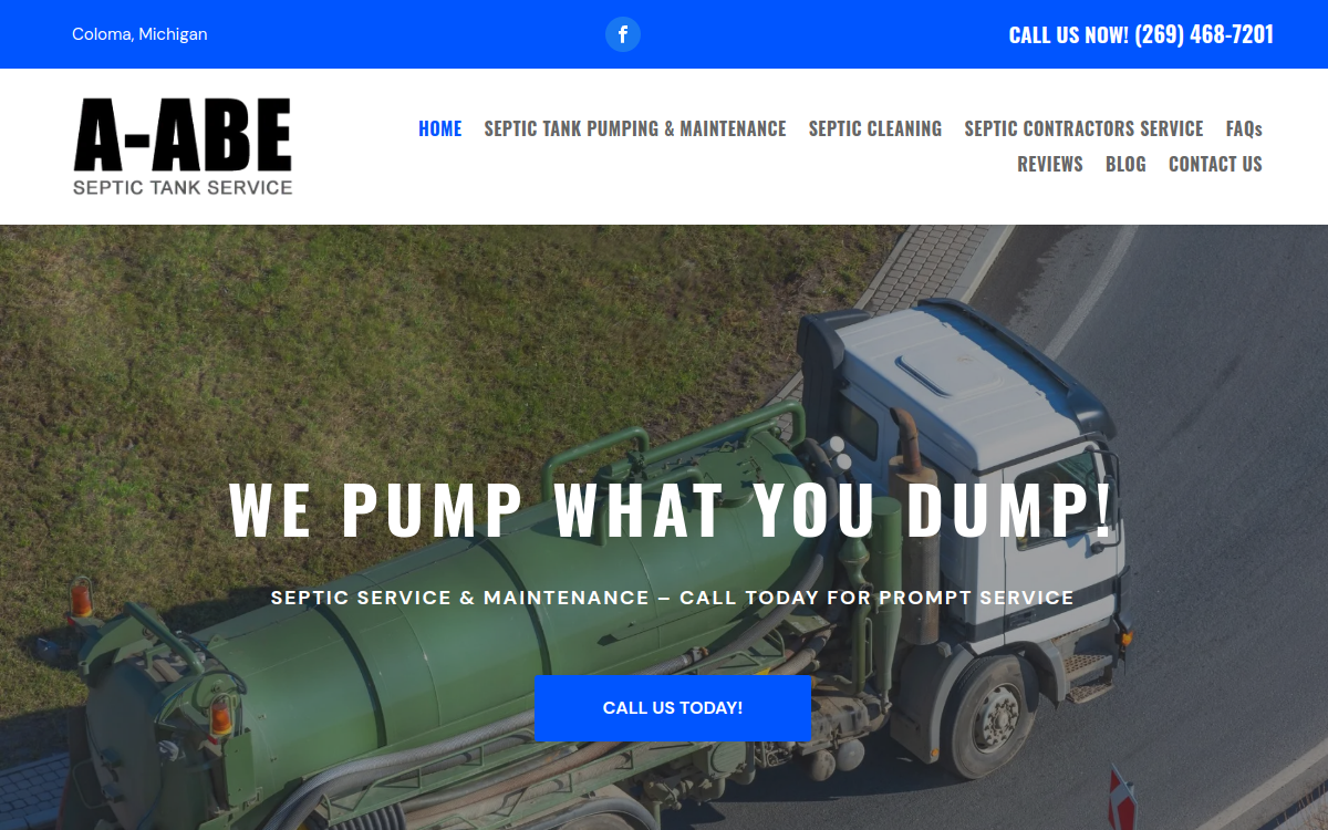 A-Abe Septic Tank Service website screenshot