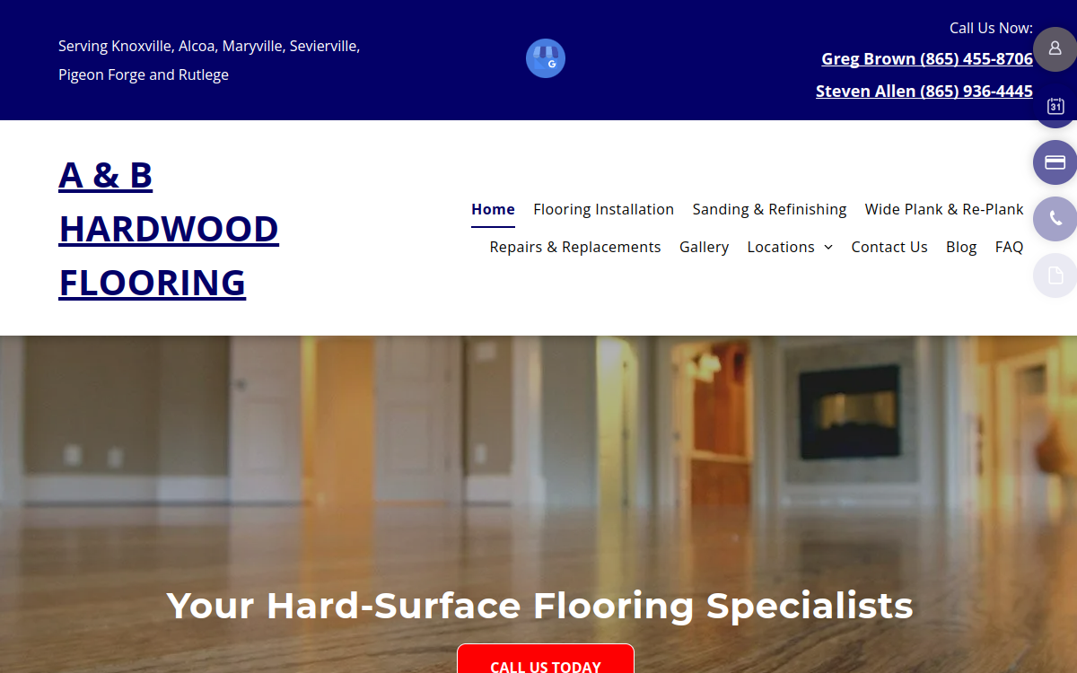 A & B Hardwood Flooring website screenshot