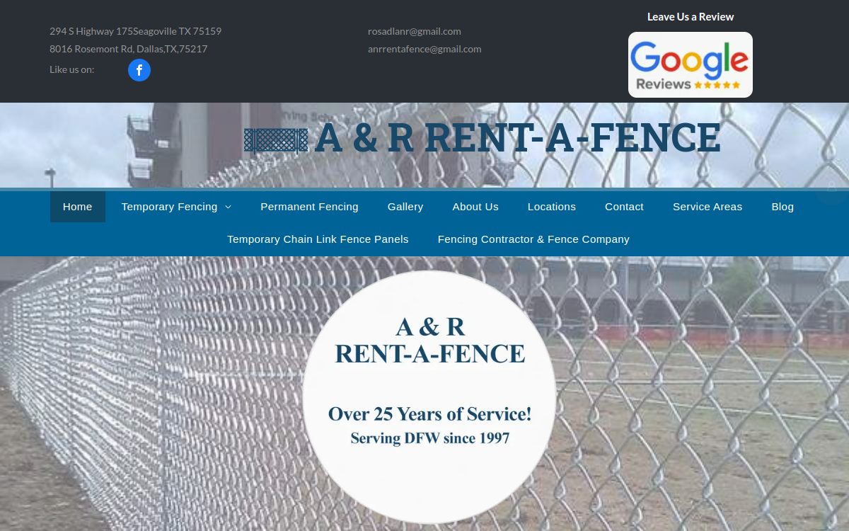 A & R Rent-A-Fence website screenshot