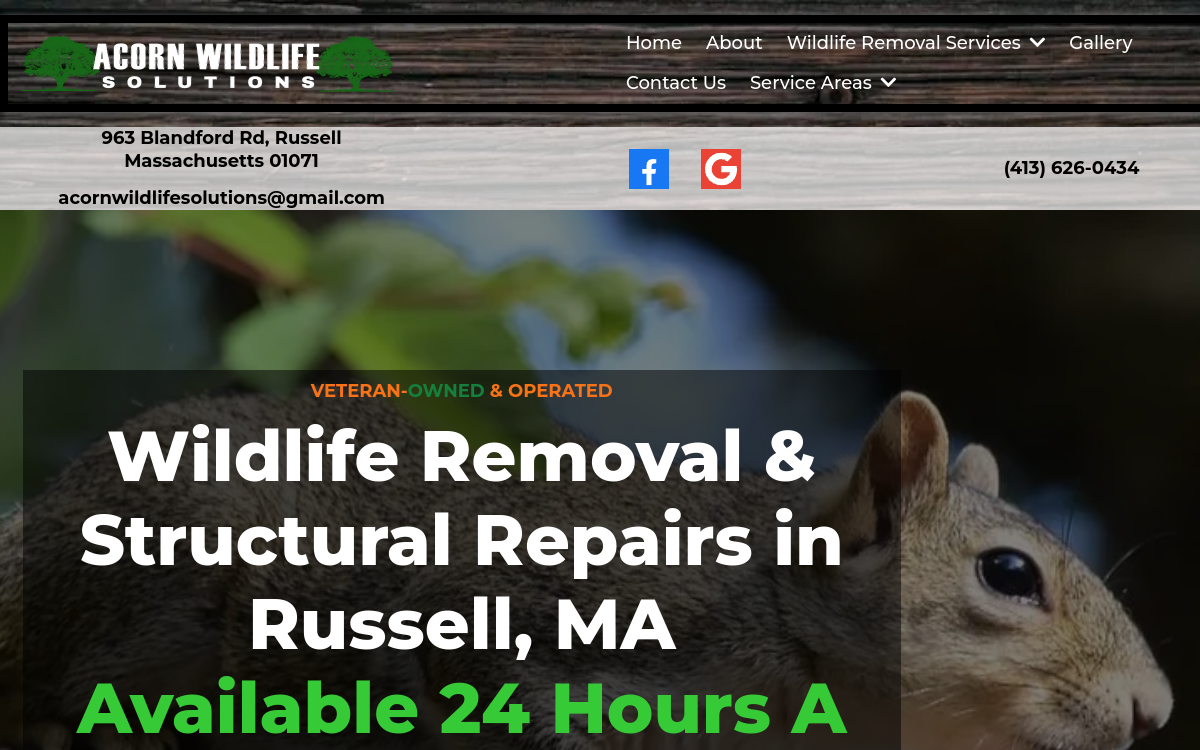 Acorn Wildlife solutions website screenshot