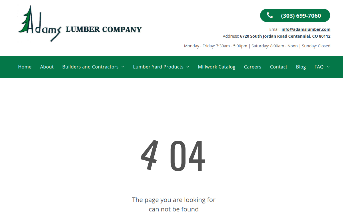 Adams Lumber Co website screenshot