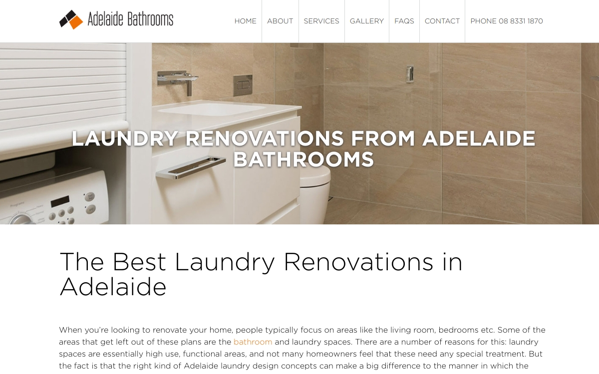 Adelaide Bathrooms website screenshot
