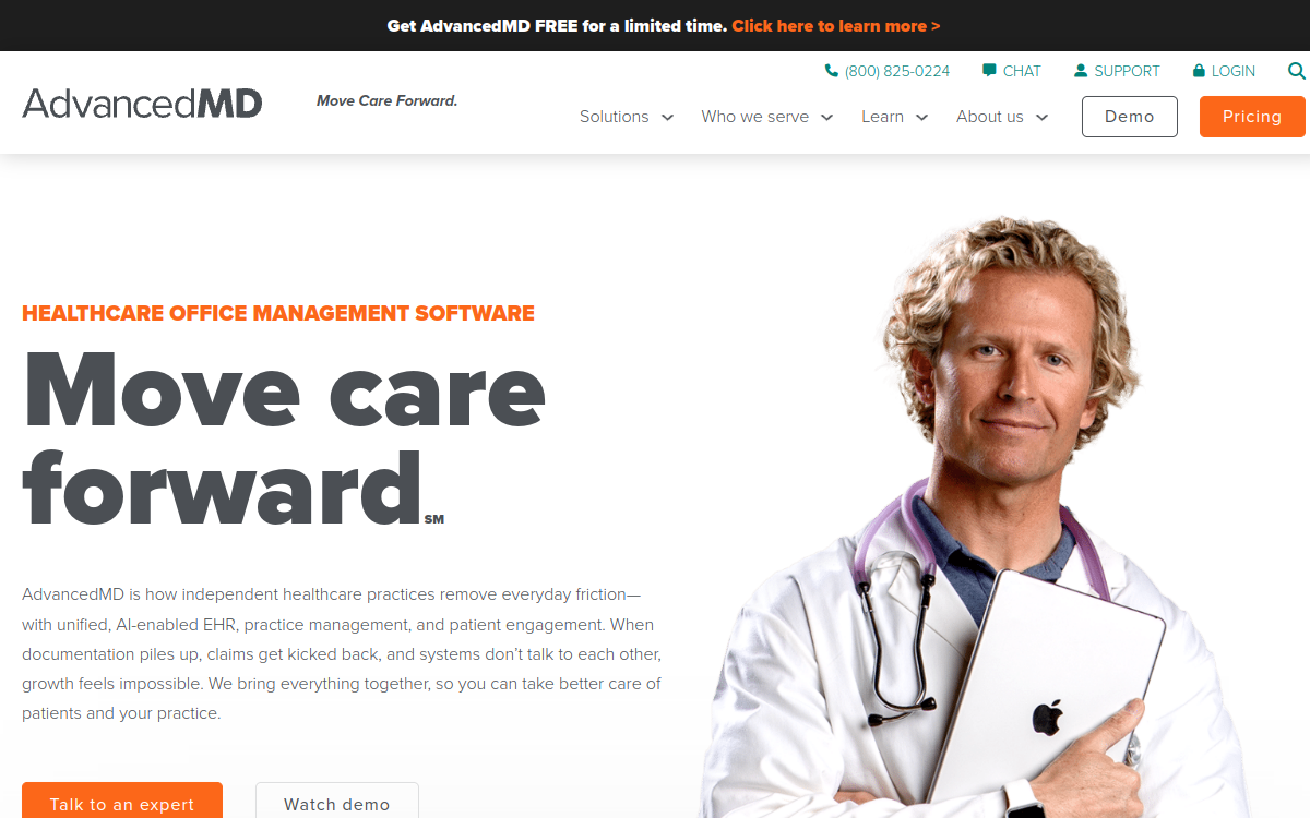 AdvancedMD EHR website screenshot