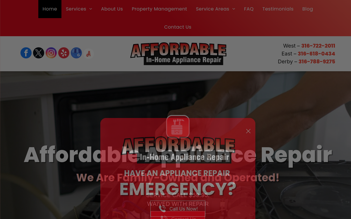 Affordable Appliance Repair website screenshot