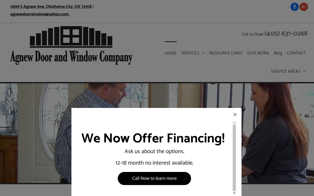 Agnew Door & Window Co. / Agnew Glass website screenshot