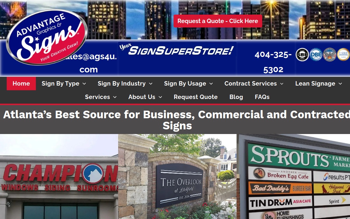 Advantage Graphics and Signs website screenshot