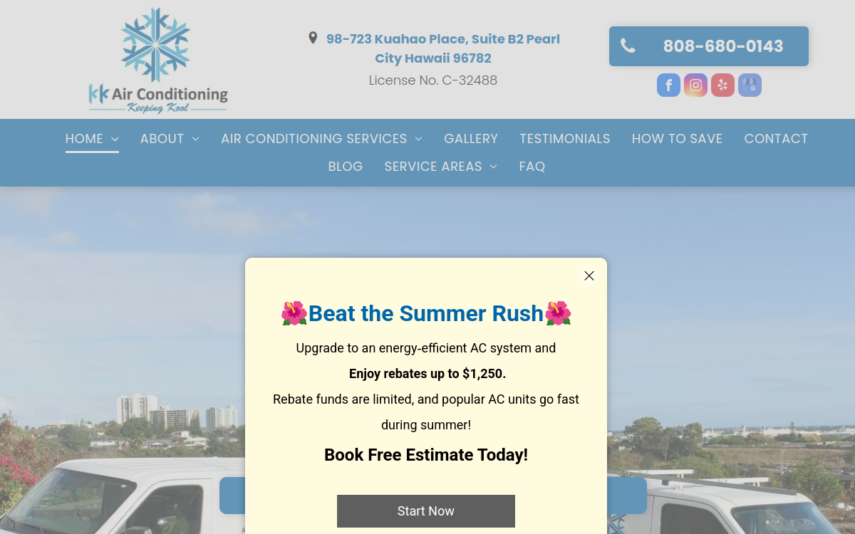KK Air Conditioning website screenshot