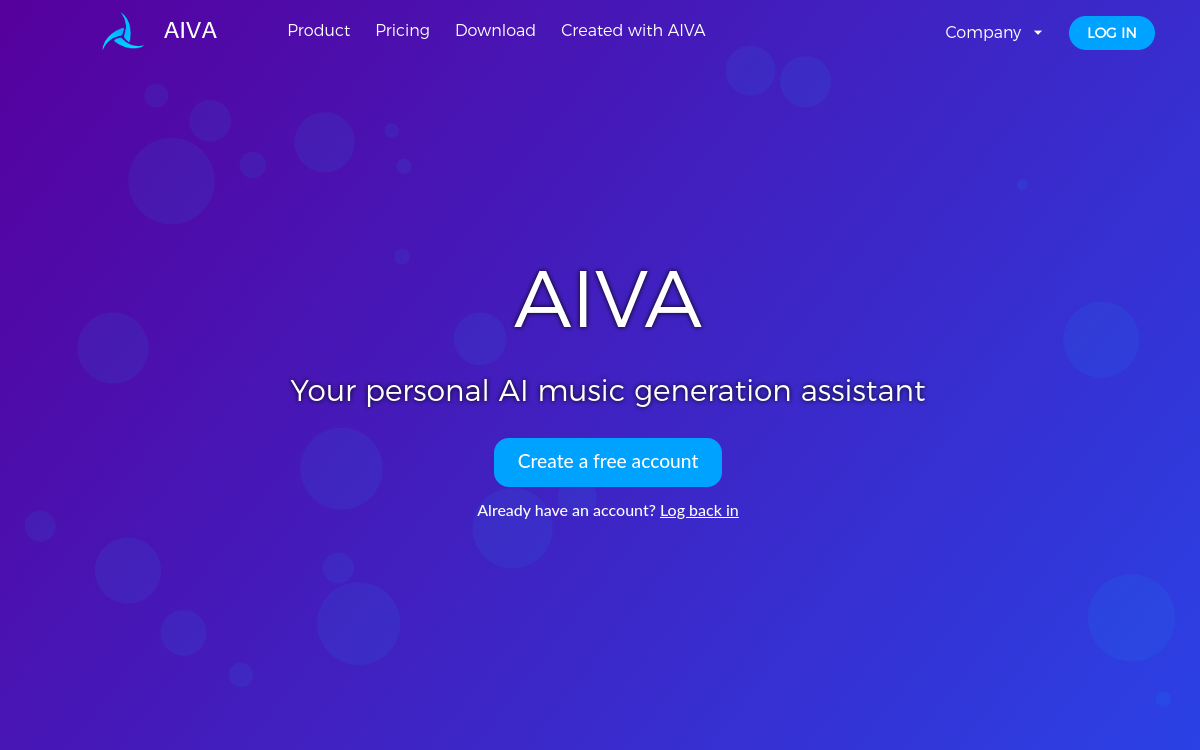 AIVA website preview