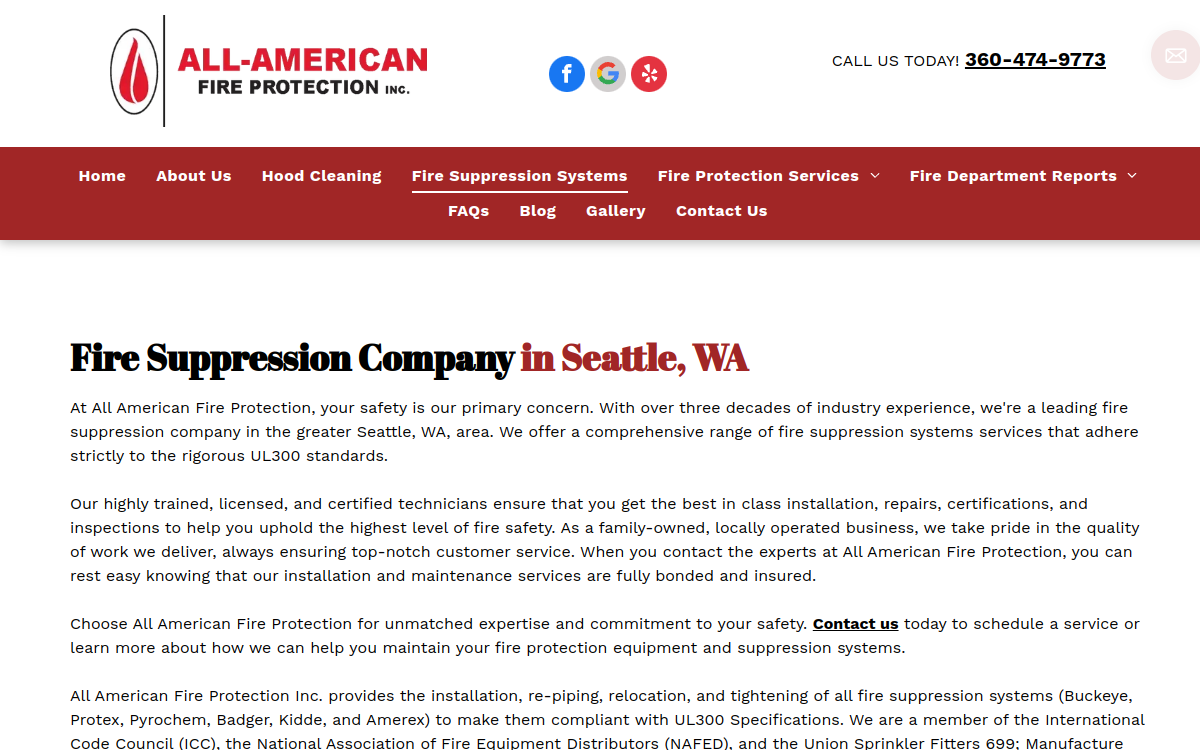 All  American Fire Protection website screenshot