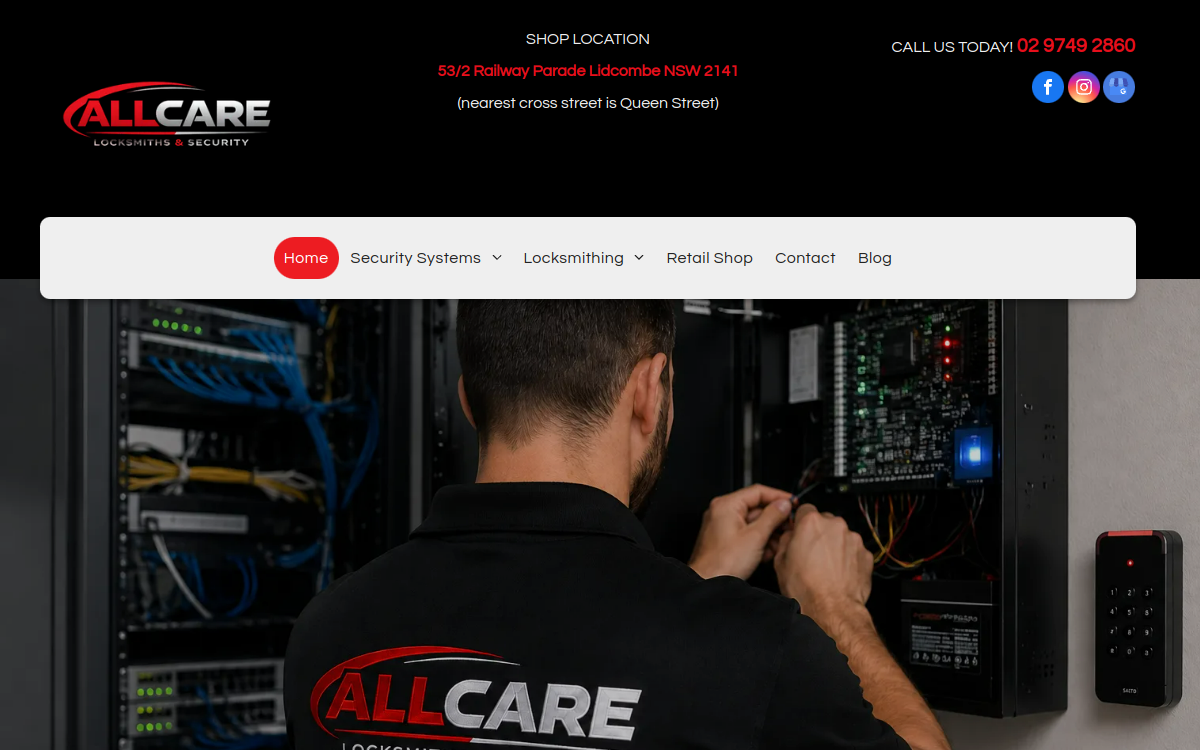 Allcare Locksmiths & Security website screenshot