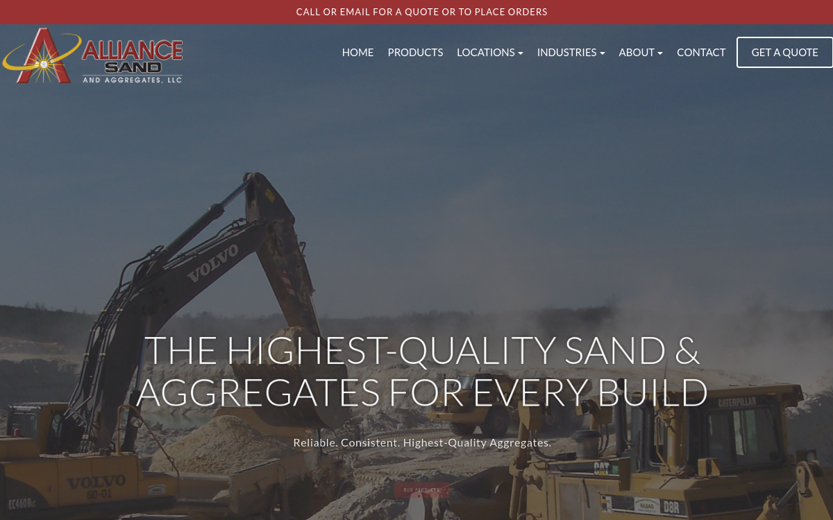 Alliance Sand and Aggregates, LLC website screenshot