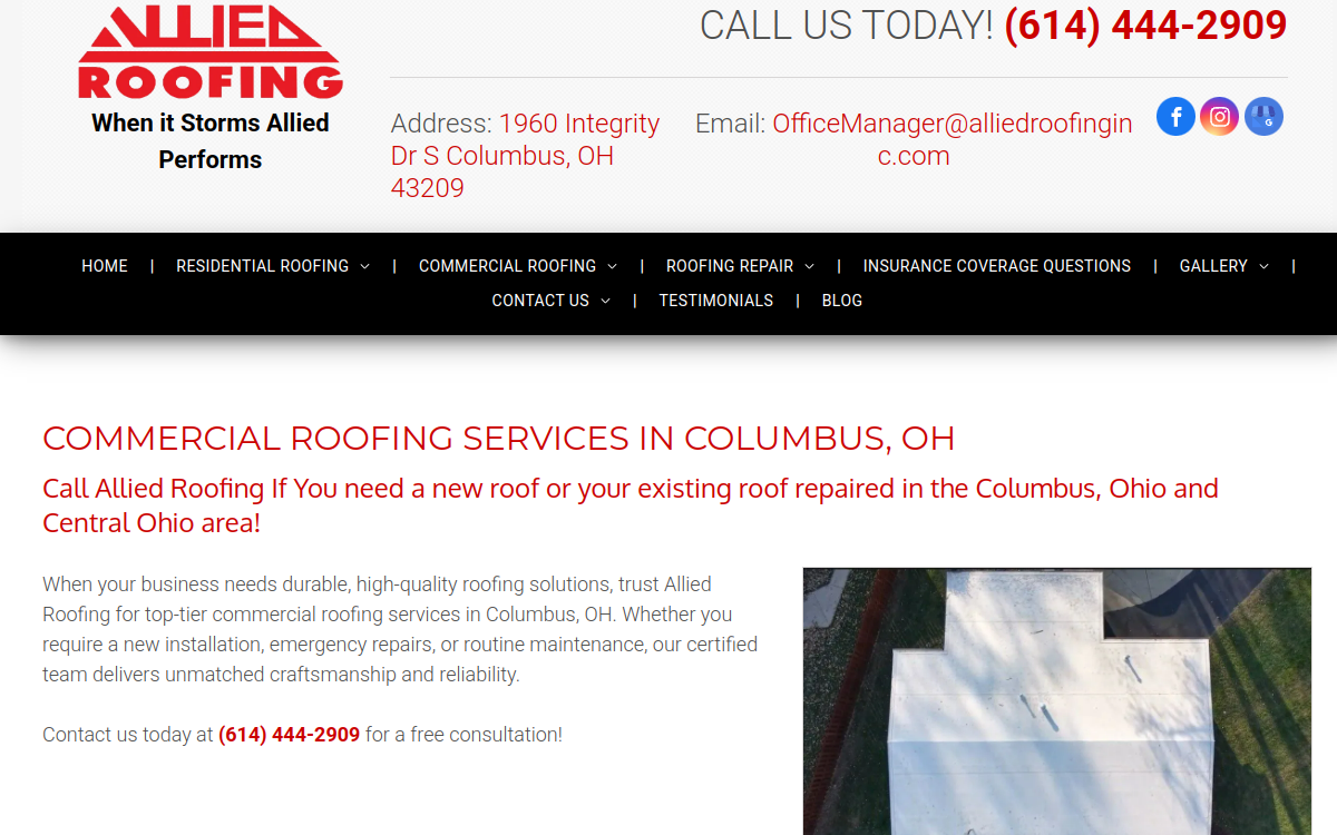 Allied Roofing Inc. website screenshot