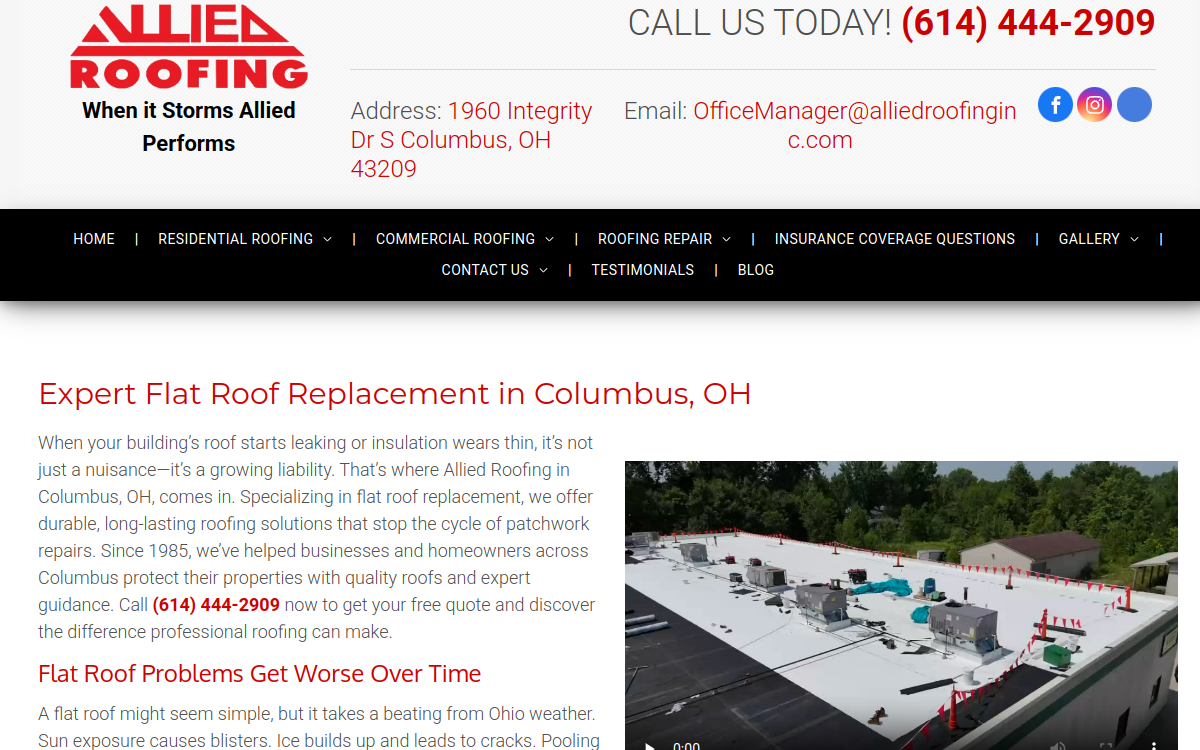 Allied Roofing Inc. website screenshot