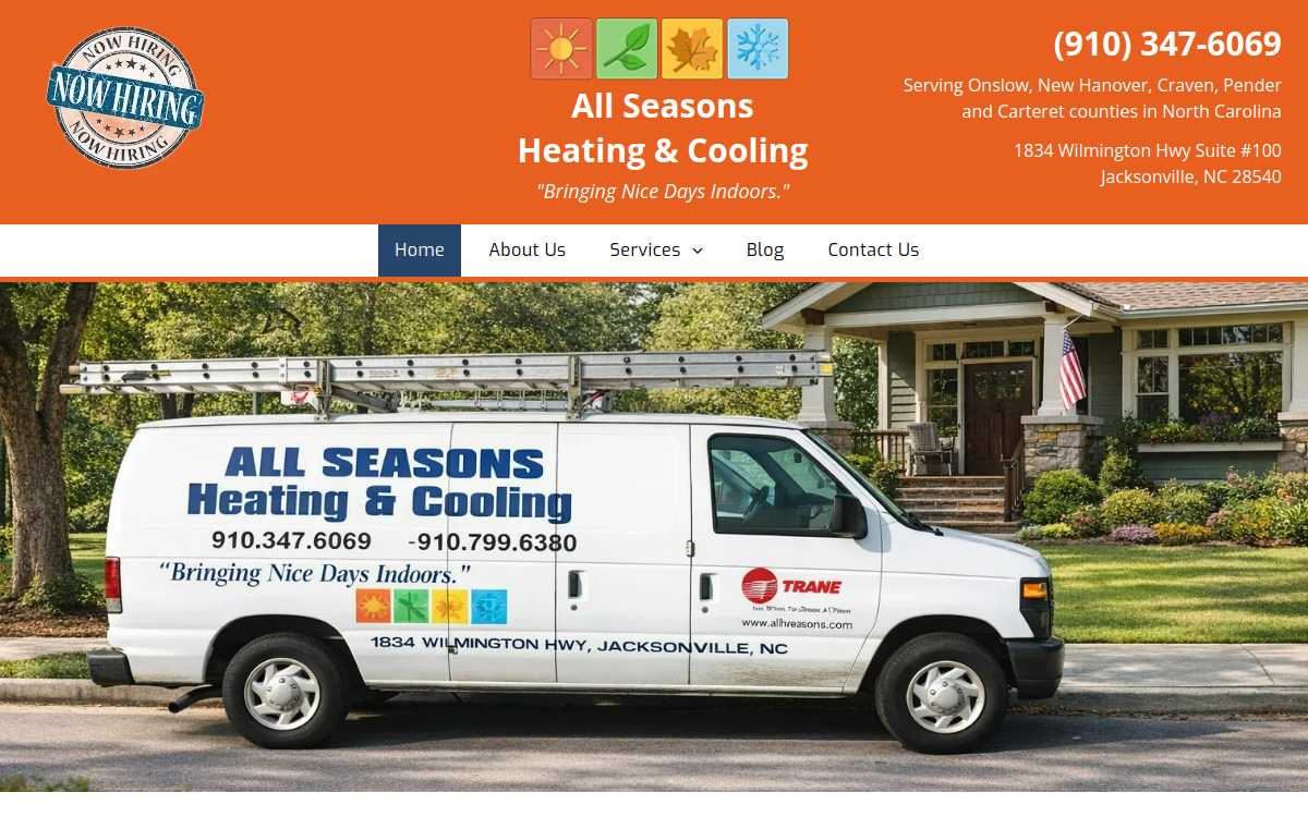 All Seasons Heating & Cooling website screenshot